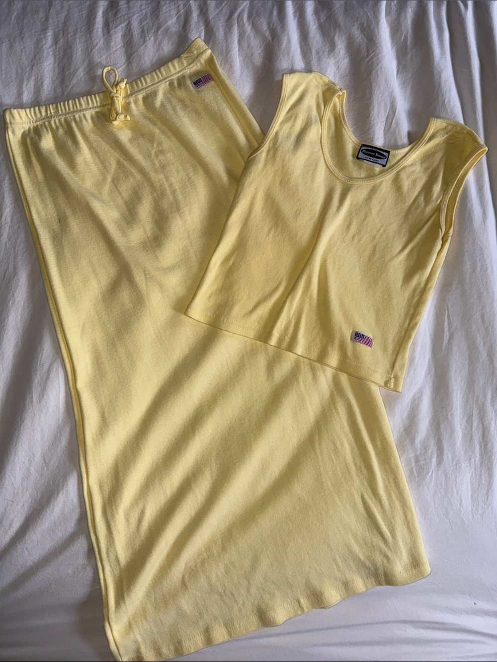 Vintage Yellow Ribbed Tank Top & Skirt Set - Women